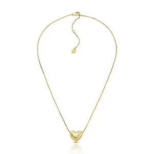 Colar pingente coração frisado ouro semijoia