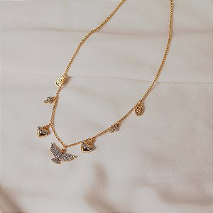 Colar penduricalhos Espírito Santo zircônia ouro semijoia