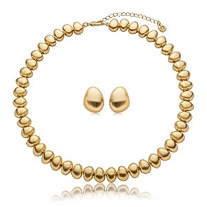 Colar e brinco geométrico ouro fosco semijoia