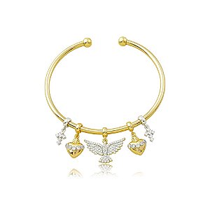 Bracelete penduricalhos Espírito Santo zircônia ouro semijoia