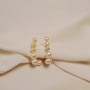 Brinco pérolas shell ouro semijoia