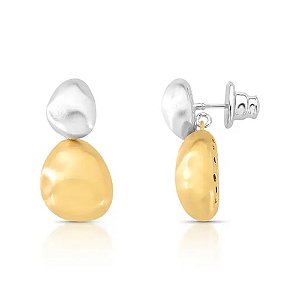 Brinco orgânico ouro e ródio fosco semijoia