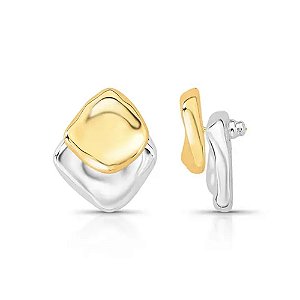 Brinco ear jacket ouro e ródio semijoia