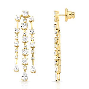 Brinco franja zircônia ouro semijoia