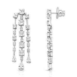 Brinco franja zircônia ródio semijoia