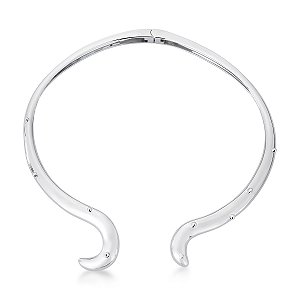 Colar aro curvo mini esferas ródio semijoia