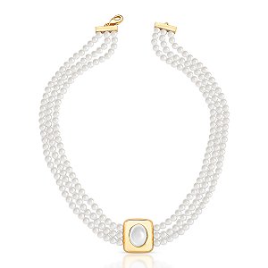 Colar choker pérolas shell ouro semijoia