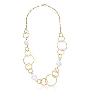 Colar elos pérolas água doce ouro semijoia