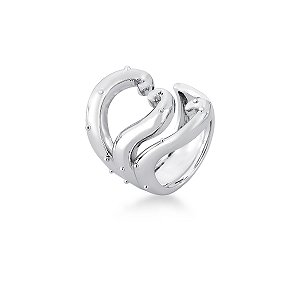 Anel curvado mini esferas ródio semijoia