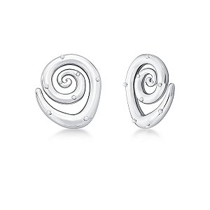 Brinco oval espiral mini esferas ródio semijoia