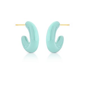 Brinco meia argola esmaltada verde água ouro semijoia