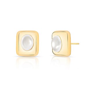 Brinco retangular pérola shell ouro semijoia