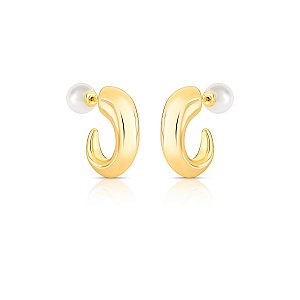 Brinco ear jacket curvo pérola shell ouro semijoia