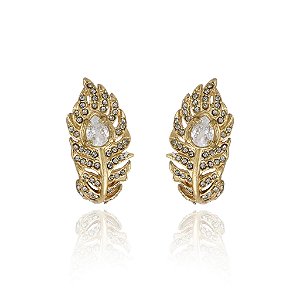 Brinco Claudia Arbex pavão cristais ouro vintage