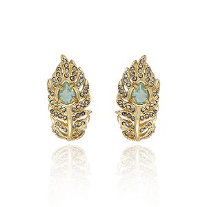 Brinco Claudia Arbex pavão cristais azul ouro vintage