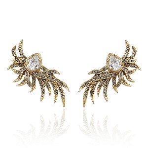 Brinco Claudia Arbex pavão cristais ouro vintage