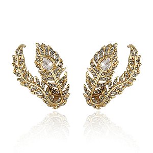 Brinco Claudia Arbex pavão cristais ouro vintage