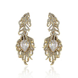 Brinco Claudia Arbex pavão cristais ouro vintage