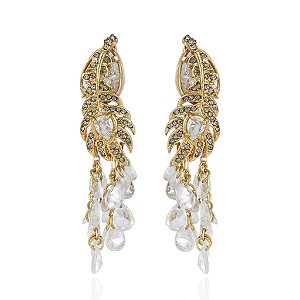 Brinco Claudia Arbex pavão cristais ouro vintage