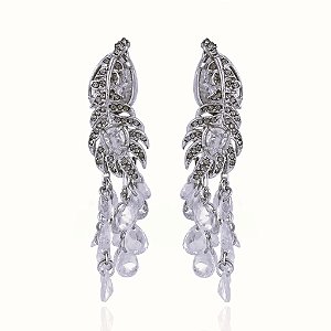 Brinco Claudia Arbex pavão cristais prata vintage