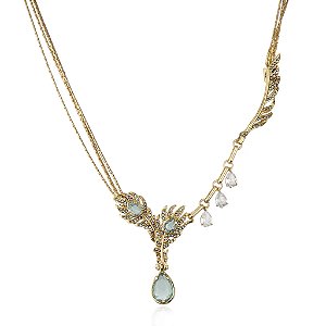 Colar Claudia Arbex pavão cristais azul ouro vintage