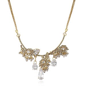 Colar Claudia Arbex pavão cristais ouro vintage