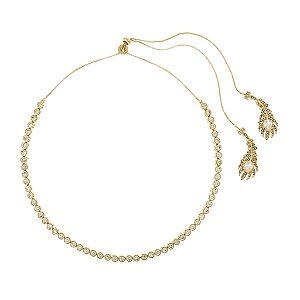 Colar Claudia Arbex gravatinha pavão cristais ouro vintage