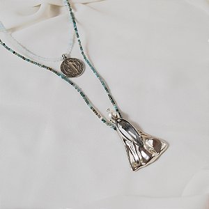 Colar duplo Camila Klein Nossa Senhora Aparecida prata velho