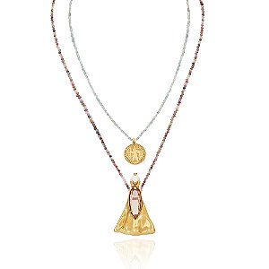 Colar duplo Camila Klein Nossa Senhora Aparecida ouro velho