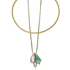 Colar duplo Camila Klein quartzo verde ouro velho