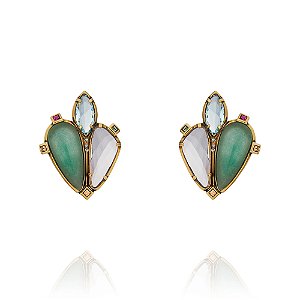 Brinco Camila Klein quartzo verde ouro velho