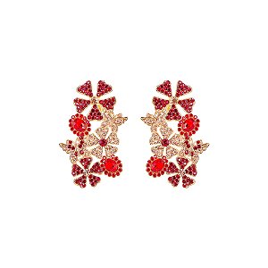 Brinco Leticia Sarabia flor e borboleta mix vermelho dourado B9175