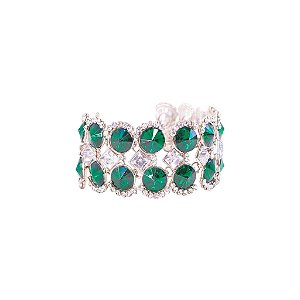 Pulseira Leticia Sarabia cristais rivoli mix verde esmeralda prateado P1101
