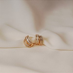 Brinco argolinha zircônia ouro semijoia