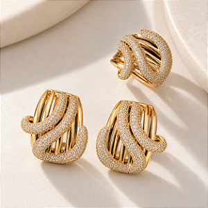 Conjunto Brinco e Anel com Aros e Micro Zircônias