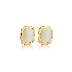 Brinco pressão quadrado olho de gato ouro semijoia 6443605