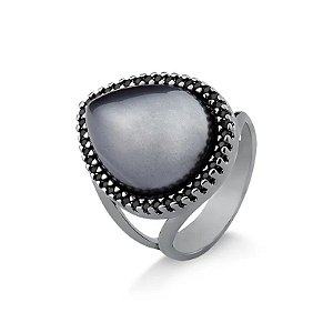 Anel pérola shell grafite gota ródio negro semijoia