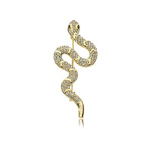 Broche serpente cristais ouro semijoia