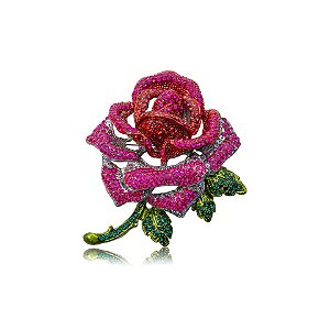 Broche rosa cristais semijoia