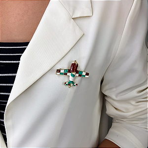 Broche avião monomotor resinado vermelho com verde