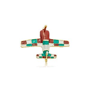 Broche avião monomotor resinado vermelho com verde