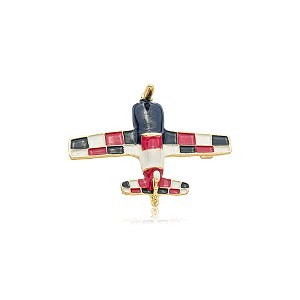 Broche avião monomotor resinado azul marinho com vermelho