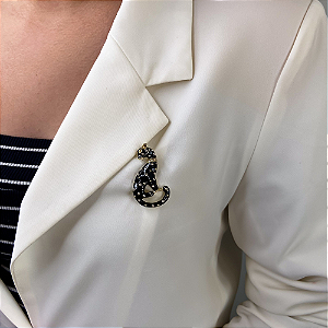 Broche leopardo resina preto strass