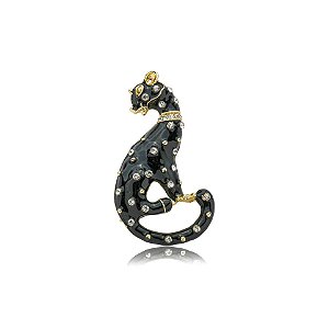 Broche leopardo resina preto strass