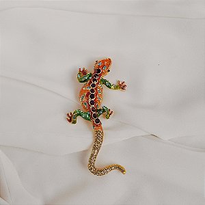 Broche lagarto cristais coloridos