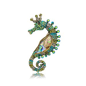Broche cavalo marinho cristais coloridos
