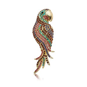 Broche papagaio cristais coloridos