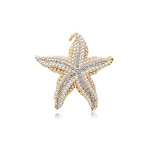 Broche estrela do mar pérolas cristais