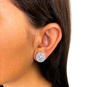 Brinco pressão pizza zircônia ródio semijoia