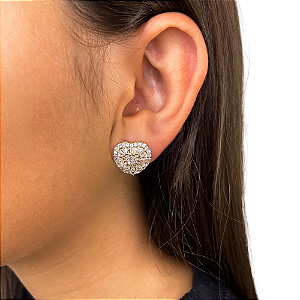 Brinco pressão coração zircônia ouro semijoia